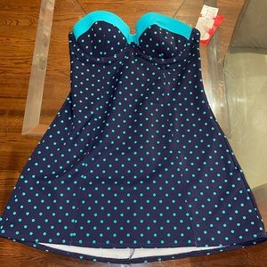 Spanx Blue White Polka Dot Tankini Top NWT 6